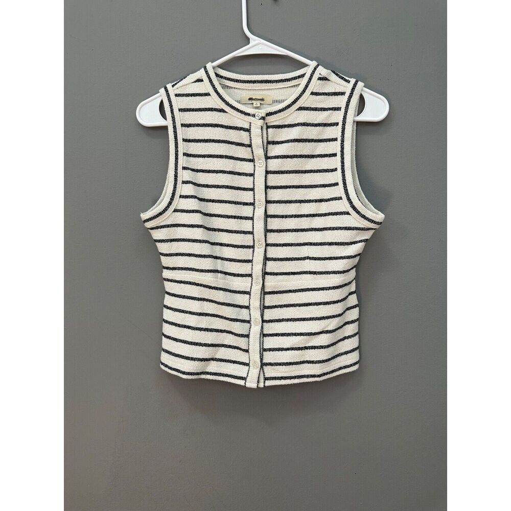 MADEWELL Split-Crewneck Cardigan Tank WHITE NAVY STRIPE NWT SIZE M - Picture 6 of 7